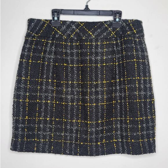 Ann Taylor LOFT Dresses & Skirts - Ann Taylor Loft black grey yellow plaid boucle skirt - 10 petite / 10P